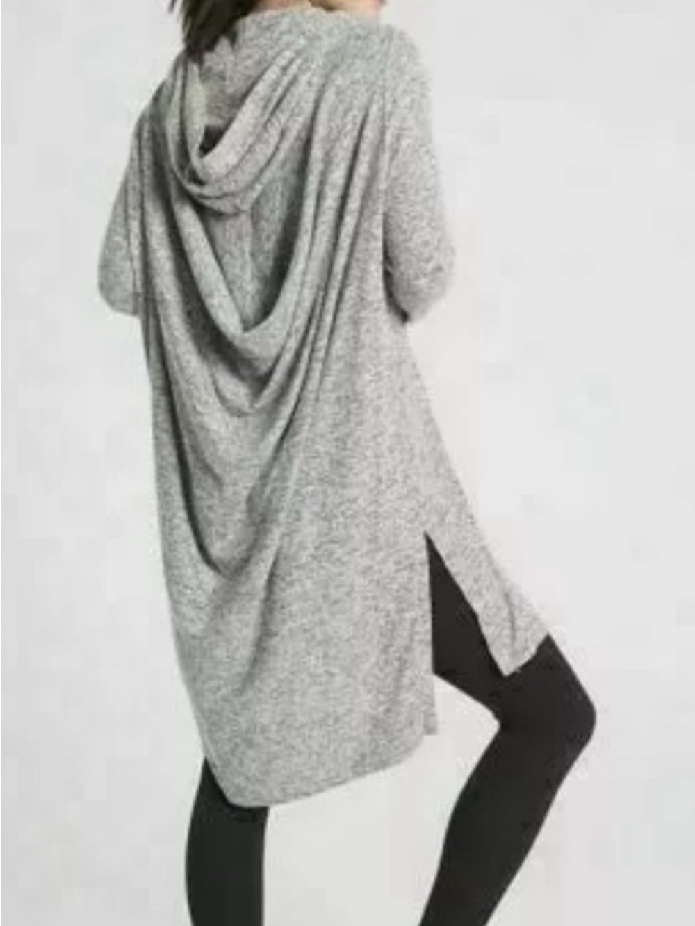 Athleta Harmony Wrap gray hooded open-front drape cardigan size medium